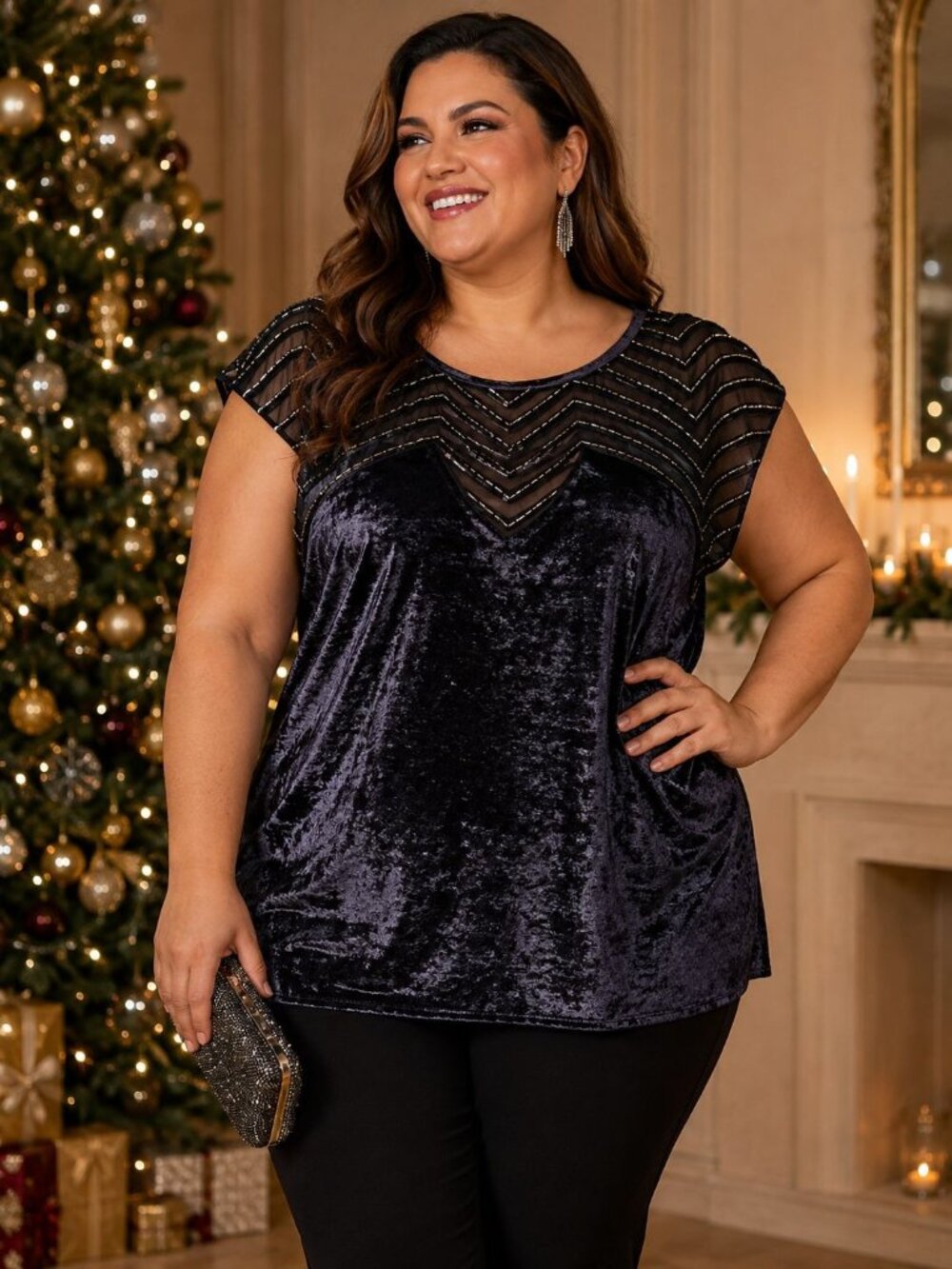 Soft Surroundings Nouveau Top Beaded Crushed Velvet Holiday Blouse, XL, NWT